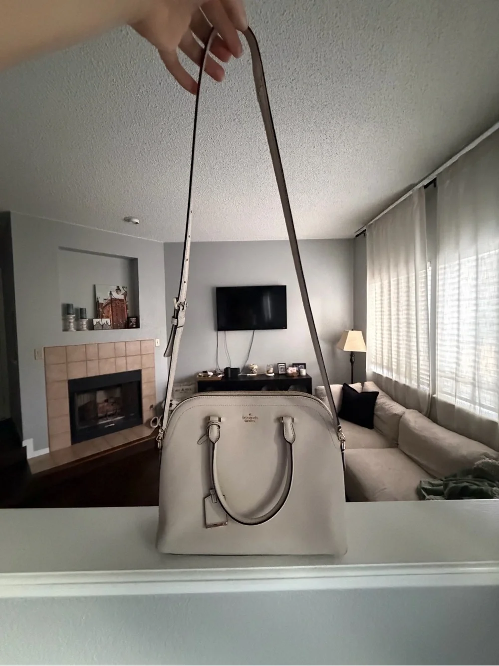 kate spade Cream Saffiano Leather Dome Satchel with Removable Strap